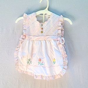 Toddler girl vintage sundress w plaid bloomers, ties at sides, embroidered, 2T